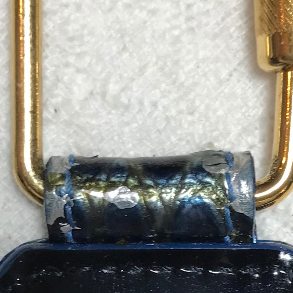 Christian Dior Croc Embossed Keychain / Key Ring - Navy Blue & Iridescent Colors - Picture 8 of 13